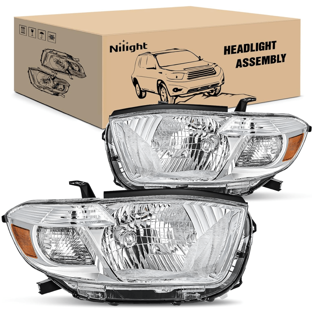 2008 2009 2010 Toyota Highlander Headlight Assembly Chrome Housing Amber Reflector Headlights - Top Tuning Boost