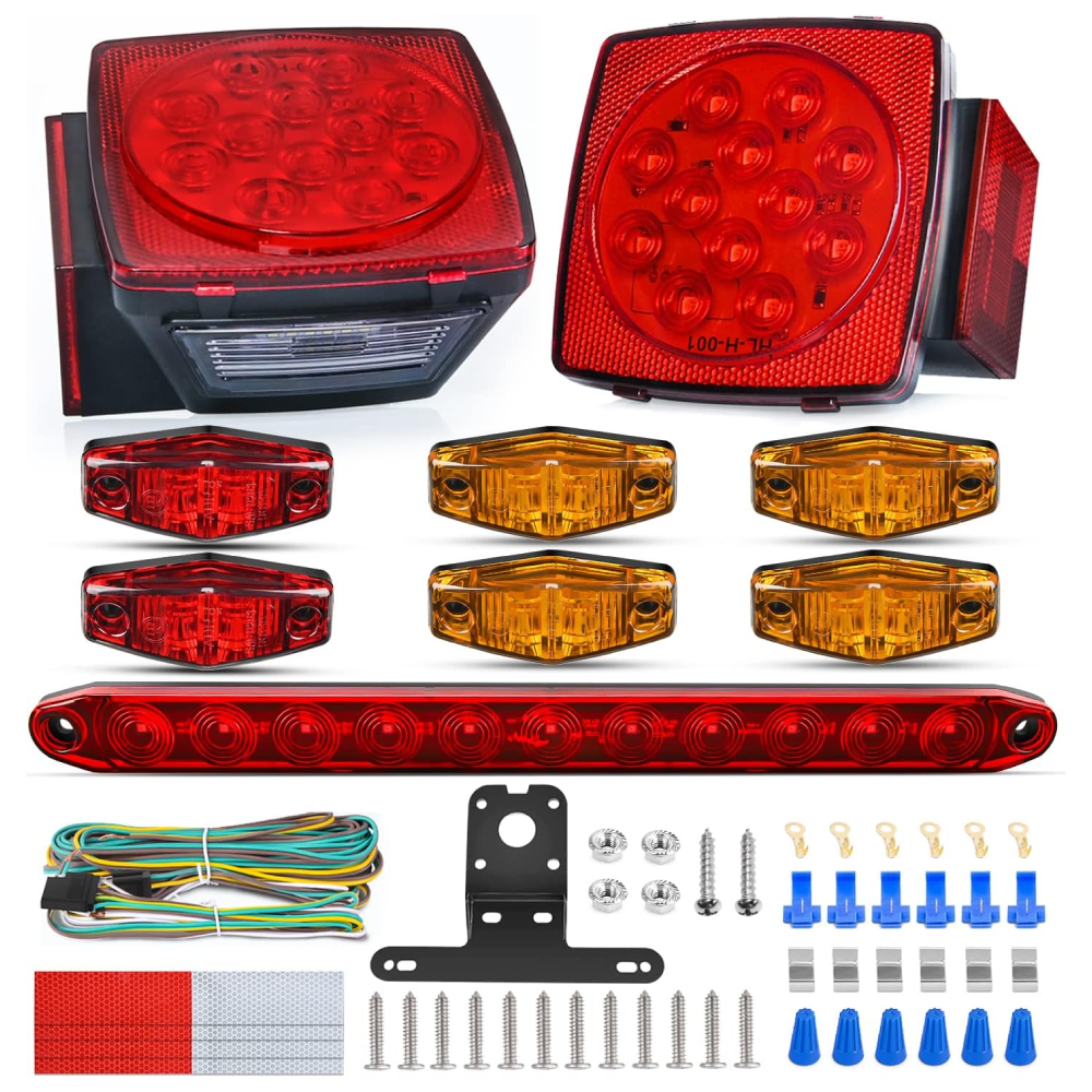 LED Trailer Light Kit Square Stop Turn Tail Light Red Amber Side Marker Light Third Brake ID Light Bar Tail Lights - Top Tuning Boost