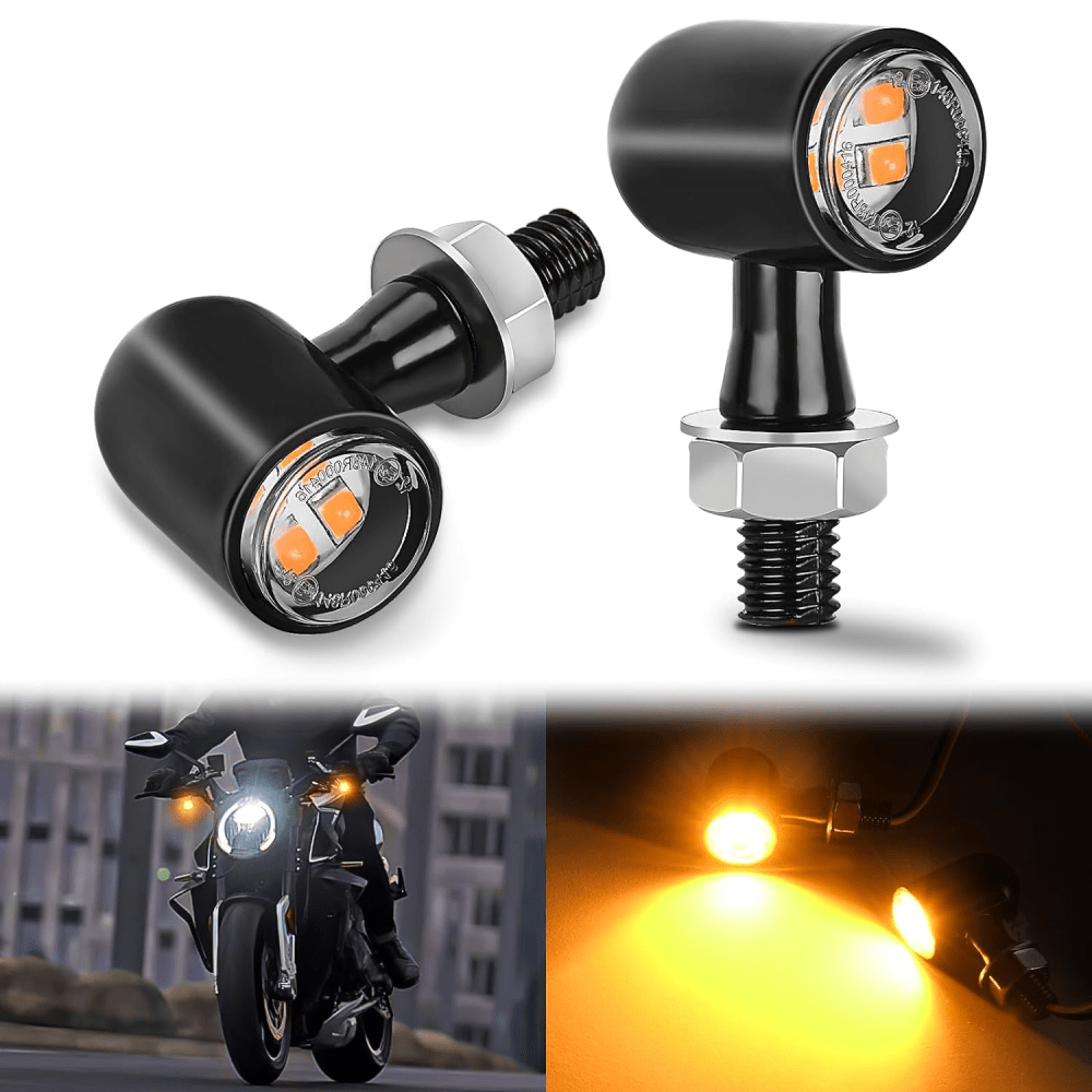 Motorcycle LED Turn Signals Front Indicator Light Yellow Beam Mini Size Blinkers Compatible with Harley Honda Kawasaki Suzuki Triumph Yamaha Cruiser Headlights - Top Tuning Boost