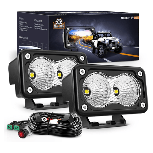 3 Inch 10W 1160LM Flood Built-in EMC LED Work Lights (Pair) | 18AWG DT Wire Headlights - Top Tuning Boost