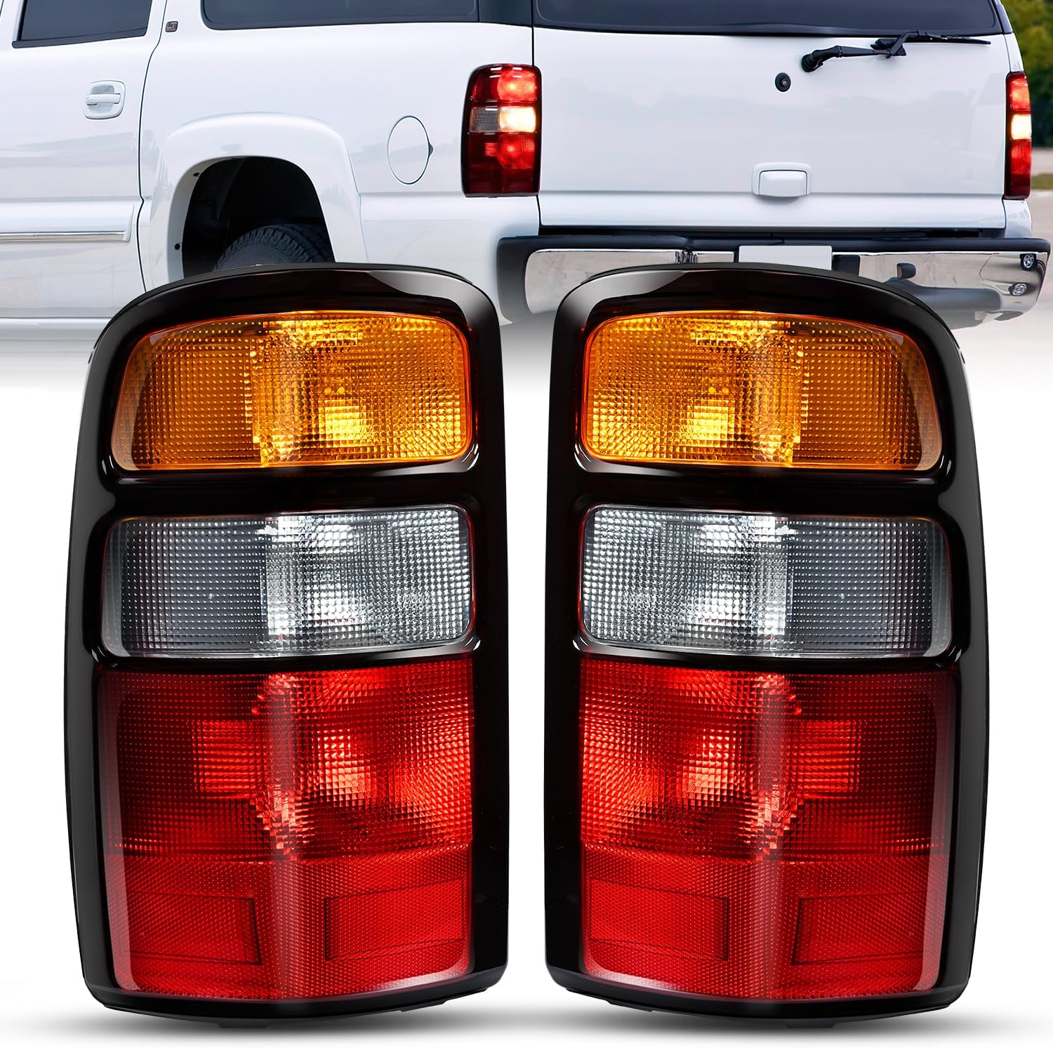 Taillight Assembly Compatible with 2000 2001 2002 2003 2004 2005 2006 Chevy Tahoe Suburban GMC Yukon Tail Light OE Style Rear Lamp Replacement Driver and Passenger Side Tail Lights - Top Tuning Boost