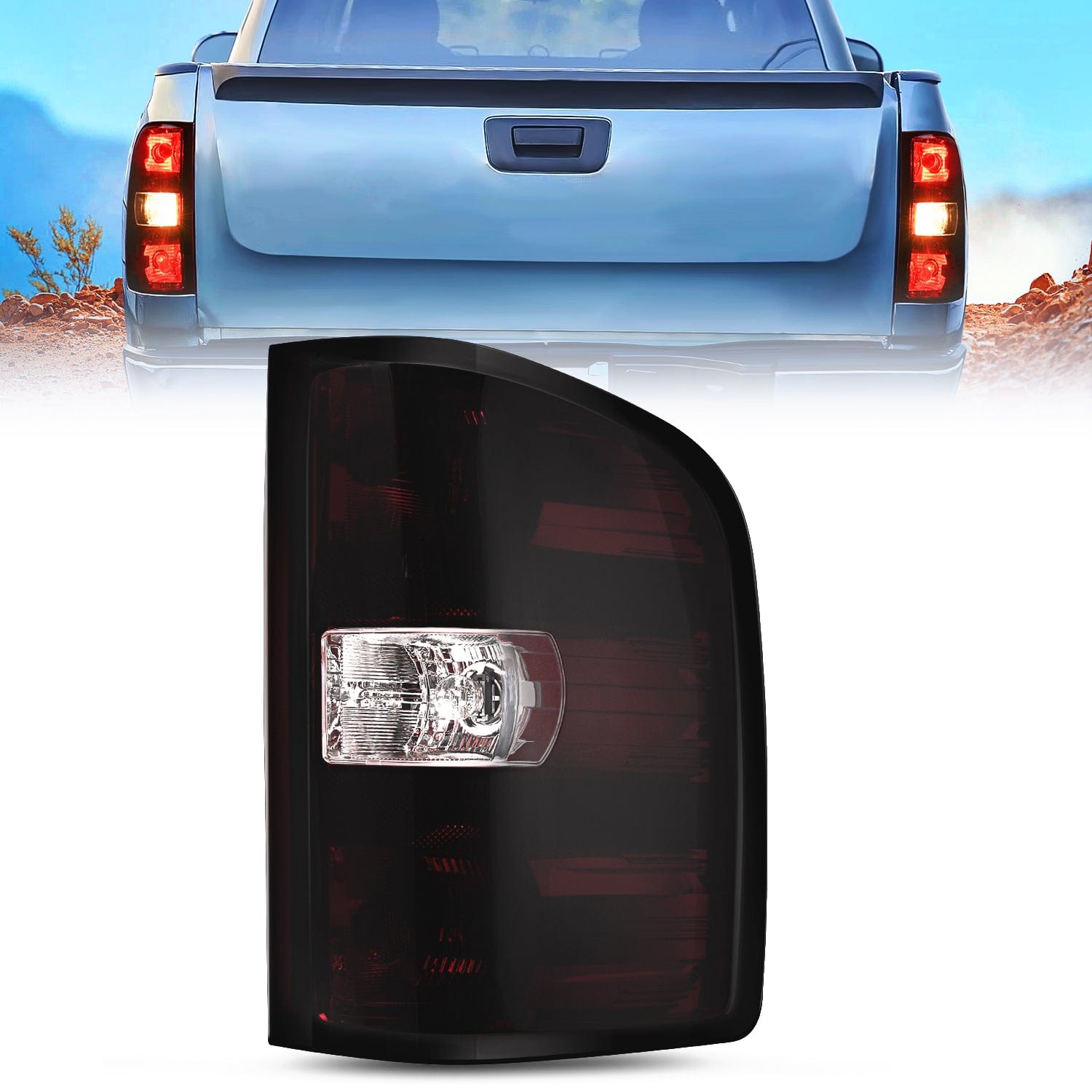 Taillight Assembly Compatible with 2007 2008 2009 2010 2011 2012 2013 2013 2014 Chevy Silverado 1500 2500HD 3500HD 2007-2013 GMC Sierra 3500HD Rear Lamp Replacement with Dark Red Lens Passenger Tail Lights - Top Tuning Boost