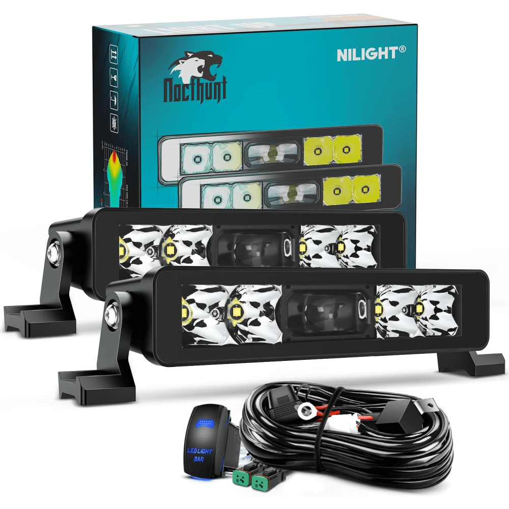 8 Inch 5LED Single Row Spot Screw-Less Night Vision LED Light Bar (Pair) | 18AWG Wire 5Pin Switch Light Bars - Top Tuning Boost