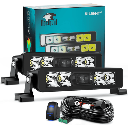 8 Inch 5LED Single Row Spot Screw-Less Night Vision LED Light Bar (Pair) | 18AWG Wire 5Pin Switch Light Bars - Top Tuning Boost