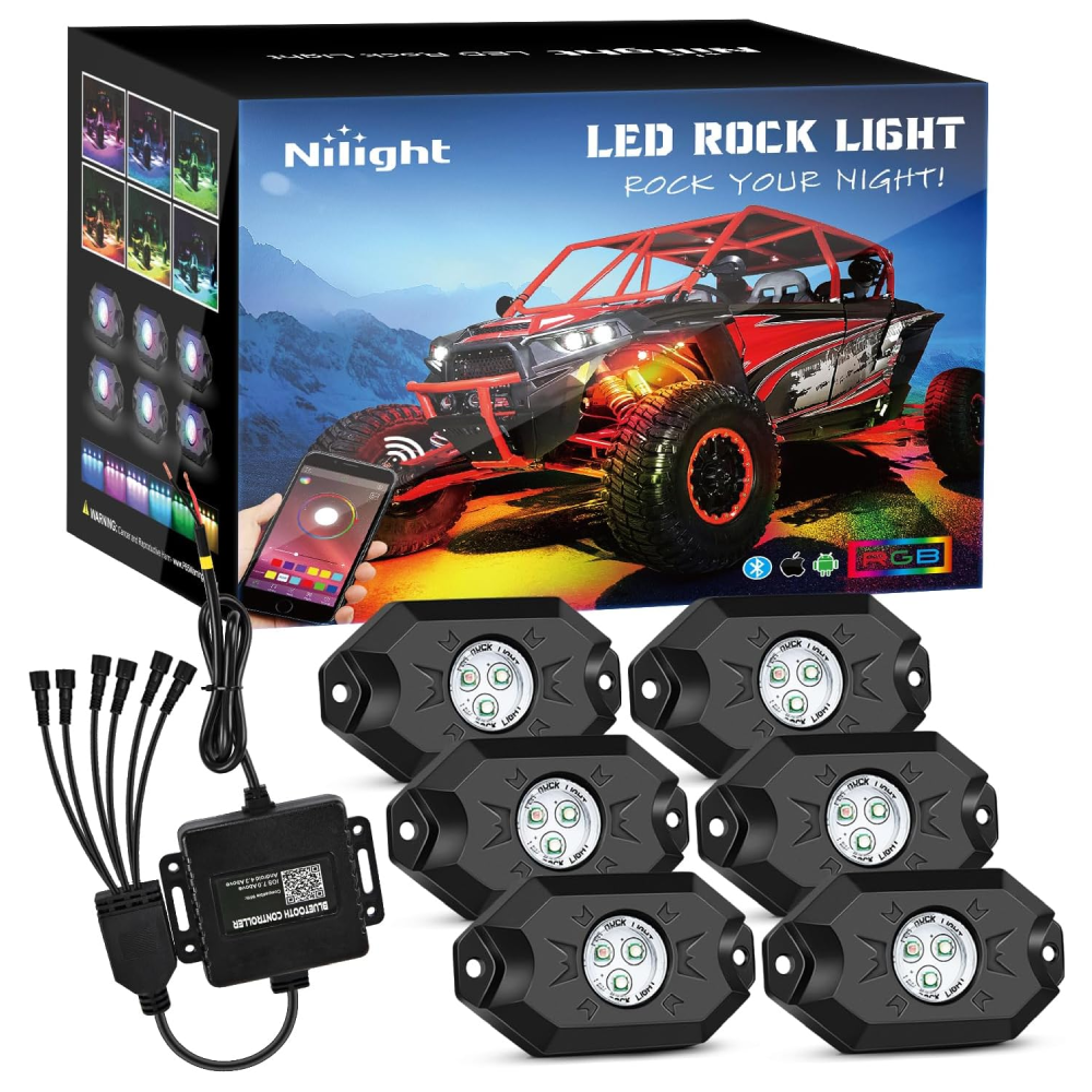 LED RGB Rock Lights Bluetooth Underglow Multicolor Neon (6 Pods) Headlights - Top Tuning Boost