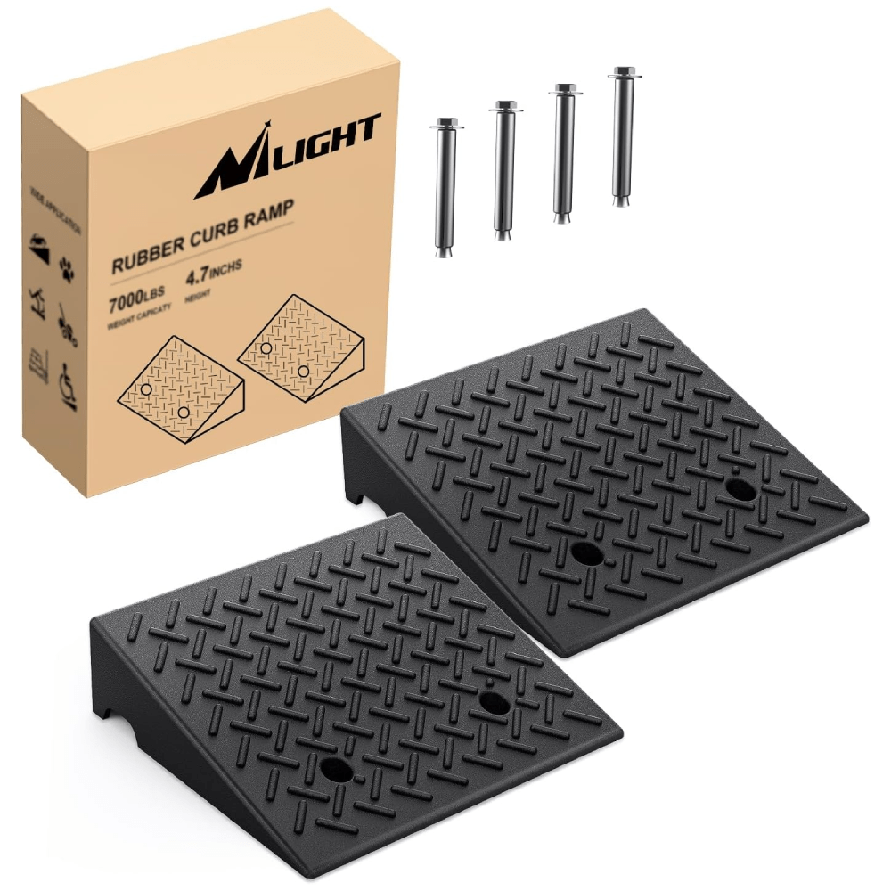 4.7 Inch 7000lbs Load Capacity Rise Height Heavy Duty Rubber Curb Ramp (Pair) Nilight