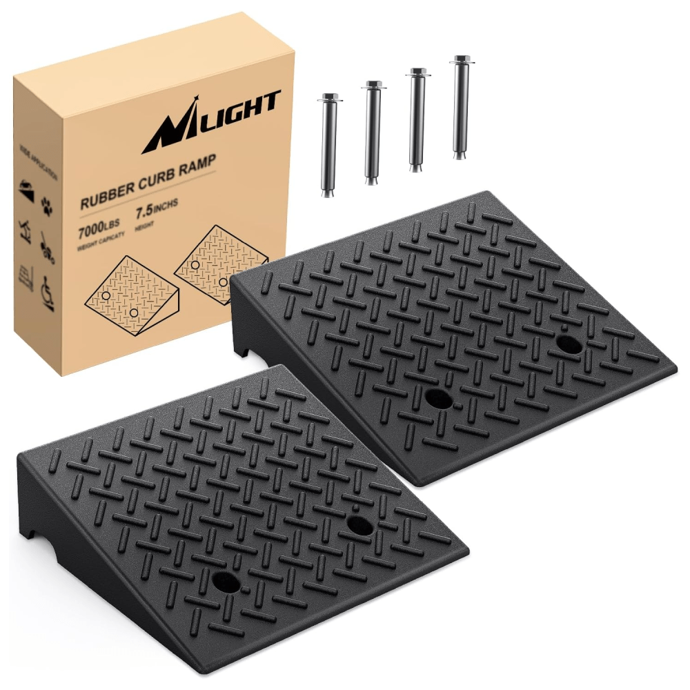 7.5 Inch 7000lbs Load Capacity Rise Height Heavy Duty Rubber Curb Ramp (Pair) Nilight