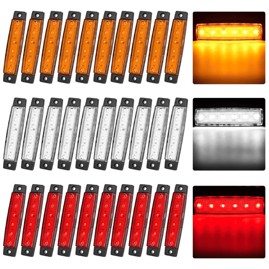 3.8 Inch 6 LEDs Amber Red White Side Marker Lights (30 Pcs) Headlights - Top Tuning Boost