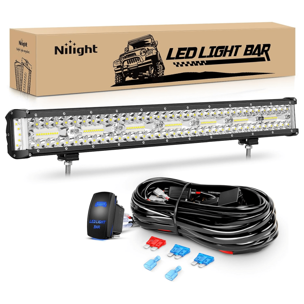 20 Inch 420W Side Shooter Quadruple Row Spot Flood LED Light Bar | 16AWG Wire 5Pin Switch Light Bars - Top Tuning Boost