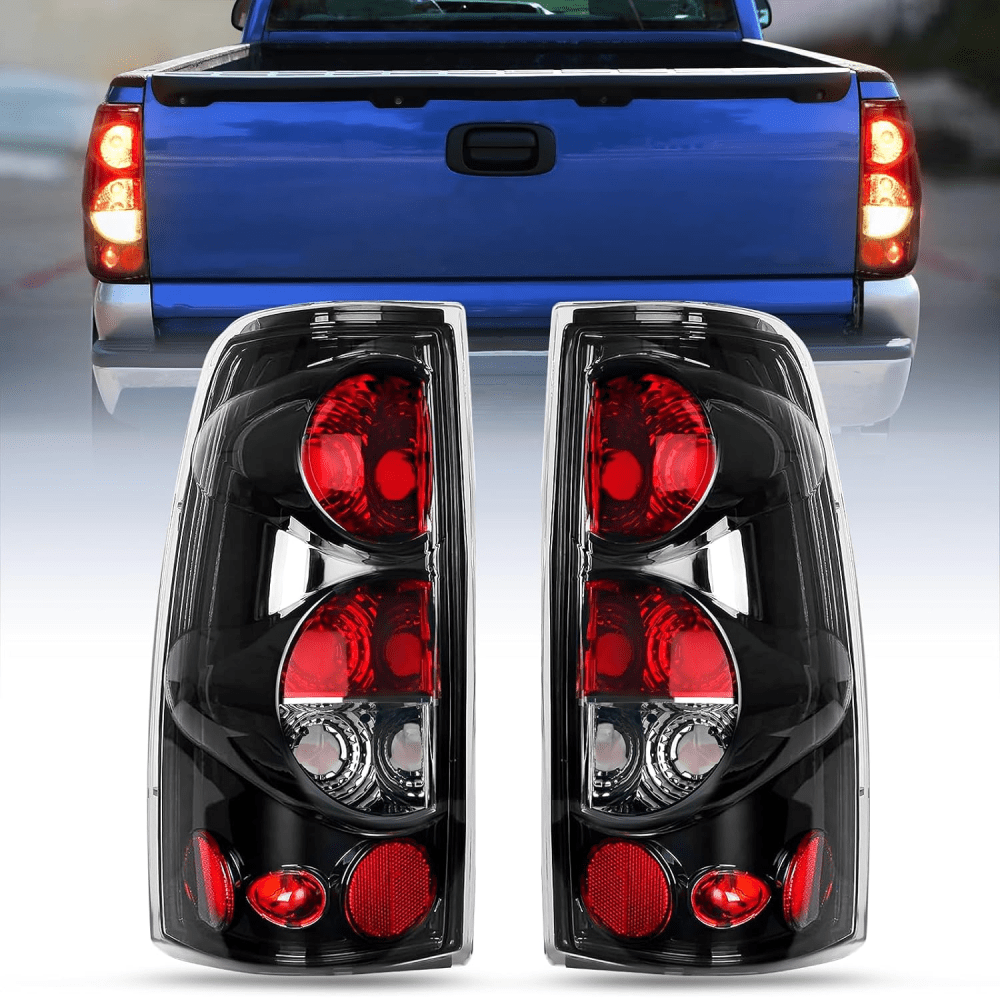 1999 2000 2001 2002 2003 2004 2005 2006 2007 Chevy Silverado 1999 2000 2001 2002 GMC Sierra Tail light Assembly Rear Lamp Classic Body OE Style Black Housing Clear Lens Tail Lights - Top Tuning Boost
