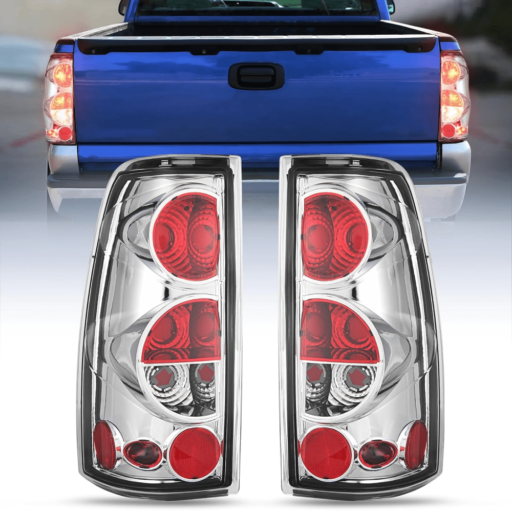 1999 2000 2001 2002 2003 2004 2005 2006 2007 Chevy Silverado 1999 2000 2001 2002 GMC Sierra Tail light Assembly Rear Lamp Classic Body OE Style Chrome Housing Clear Lens Tail Lights - Top Tuning Boost