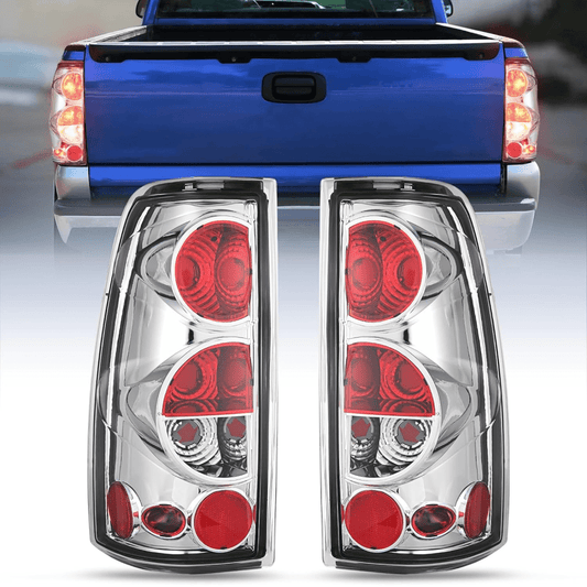 1999 2000 2001 2002 2003 2004 2005 2006 2007 Chevy Silverado 1999 2000 2001 2002 GMC Sierra Tail light Assembly Rear Lamp Classic Body OE Style Chrome Housing Clear Lens Tail Lights - Top Tuning Boost