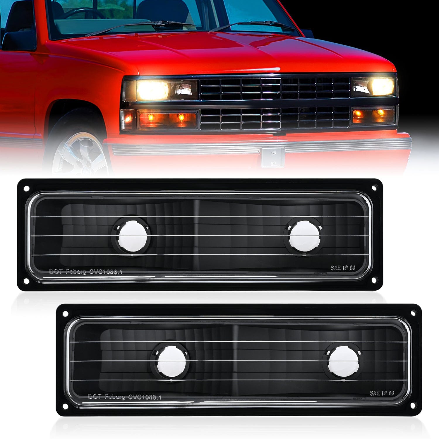Headlight Assembly Compatible with 1988 1989 1990 1991 1992 1993 1994 1995 1996 1997 1998 Chevrolet GMC C10 C/K 1988-1999 Silverado Suburban Sierra Blazer Tahoe Yukon Black Bumper Lights Headlights - Top Tuning Boost
