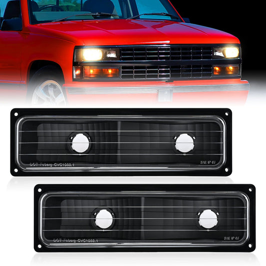 Headlight Assembly Compatible with 1988 1989 1990 1991 1992 1993 1994 1995 1996 1997 1998 Chevrolet GMC C10 C/K 1988-1999 Silverado Suburban Sierra Blazer Tahoe Yukon Black Bumper Lights Headlights - Top Tuning Boost