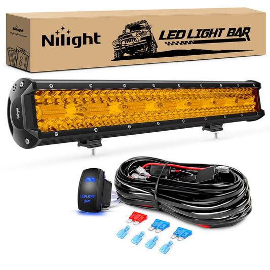 20Inch Amber 420W Led Light Bar with 16AWG 5Pin Rocker Switch Wiring Harness Kit 1 Lead Light Bars - Top Tuning Boost