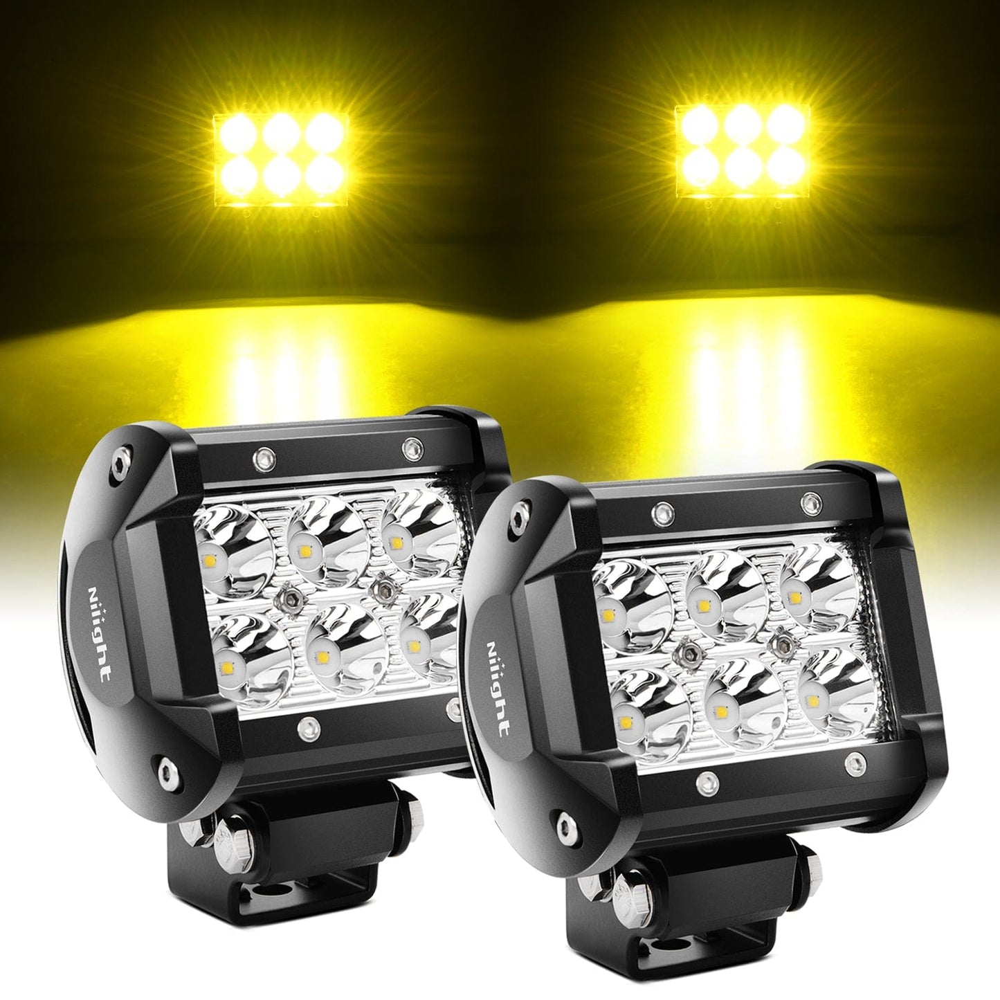 4 Inch 18W Yellow Beam LED Light Pods (Pair) Headlights - Top Tuning Boost