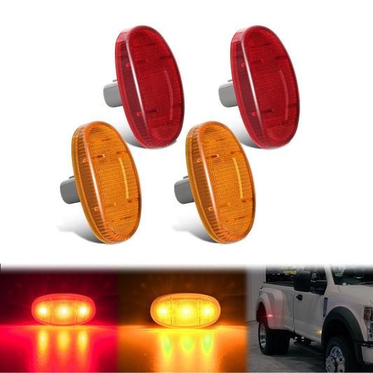 4 PCS 3 LED Red Amber Wheel Fender Side Marker Lights Compatible With 2011-2016 F250 F350 F450 F550 Super Duty Headlights - Top Tuning Boost
