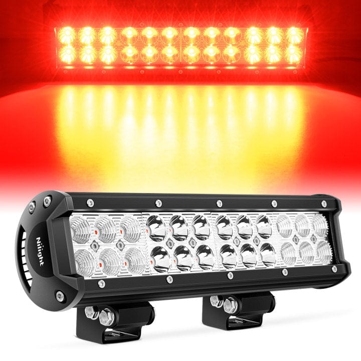 72W 12Inch Spot Flood Combo Led Light Bar- Red Beam Light Bars - Top Tuning Boost